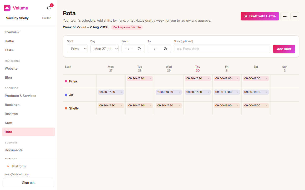 Hattie drafts your rota